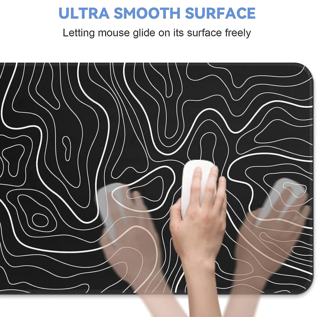 Gaming Mouse Pad Large Keyboard Pad 31.5 x 11.8in Topographic Mouse Pad Black and White Mouse Pad for Keyboard with Anti-Sl