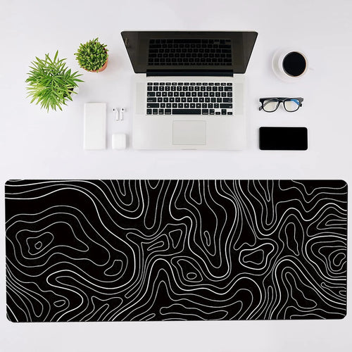 Gaming Mouse Pad Large Keyboard Pad 31.5 x 11.8in Topographic Mouse Pad Black and White Mouse Pad for Keyboard with Anti-Sl