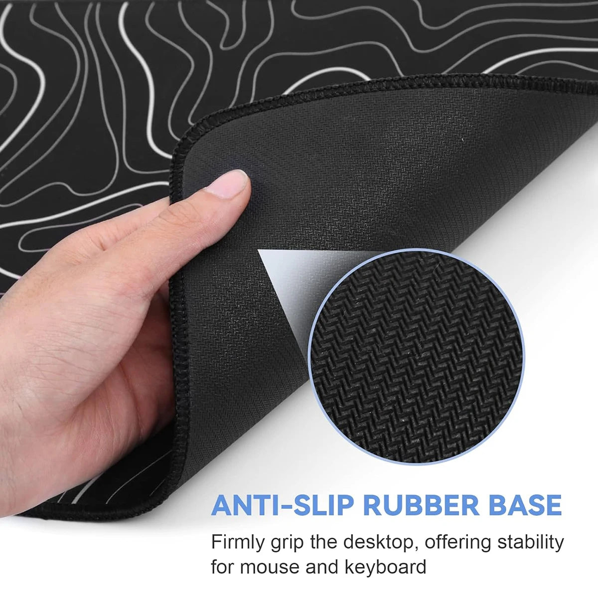 Gaming Mouse Pad Large Keyboard Pad 31.5 x 11.8in Topographic Mouse Pad Black and White Mouse Pad for Keyboard with Anti-Sl